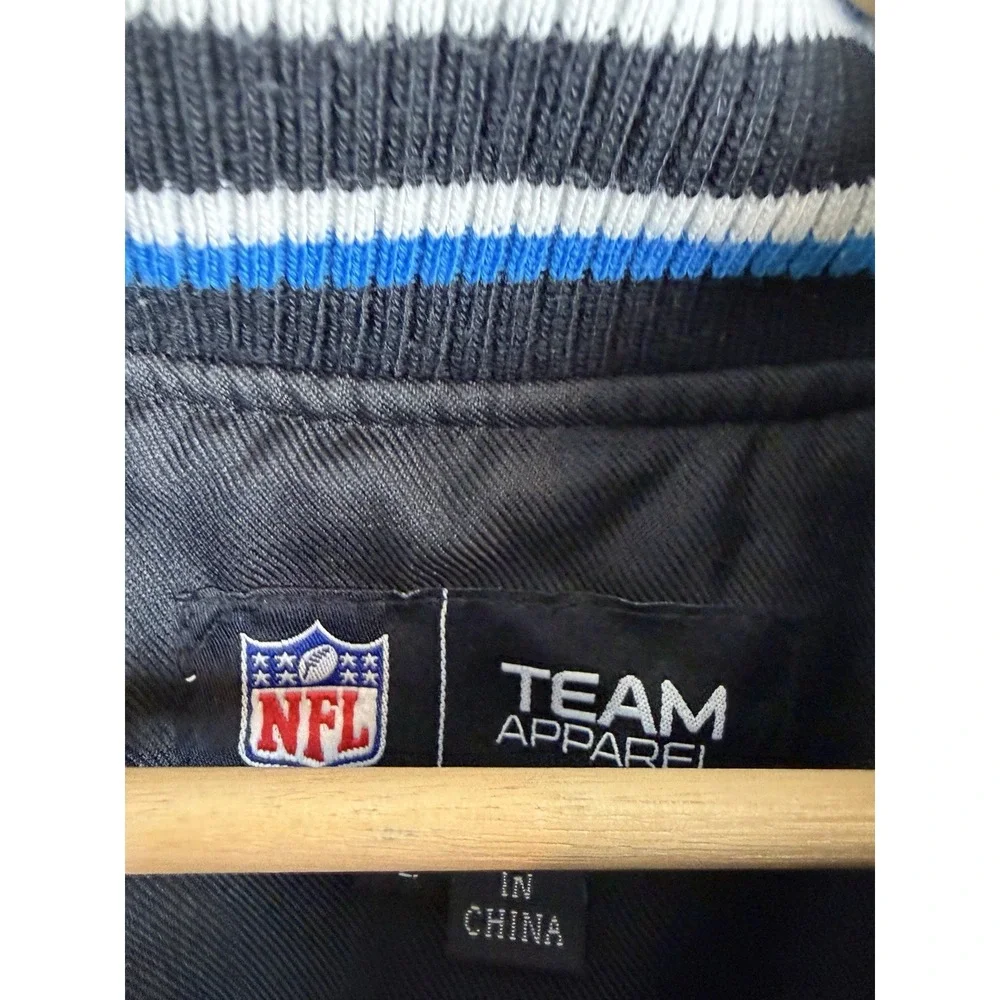 Vintage Carolina Panthers Jacket Men's Large Black Bomber NFL Football Blue Y2K